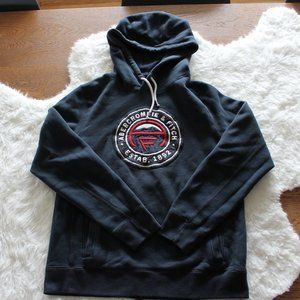 Men Small Abercrombie and Fitch Blue and Red Hoodie with Crest Embroidery